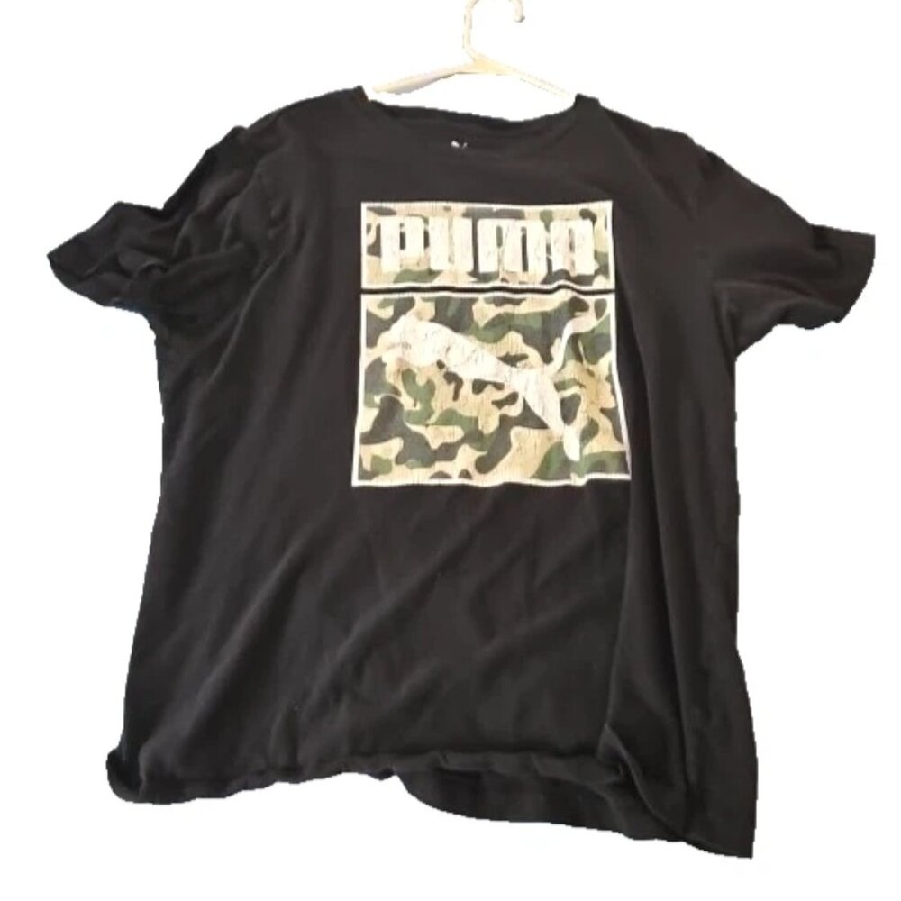 Puma T-Shirt Short Sleeve Black and Camo Graphic Tee Men's L